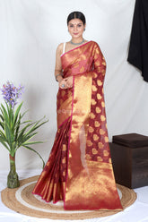 Red Zari Work Soft Organza Saree